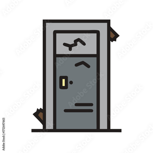 Dilapidated Door: A stark, stylized illustration presents a weathered door, hinting at tales of neglect, age, and perhaps, unseen narratives of a building.