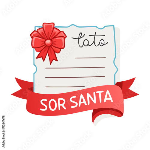 Festive Letter: A charming letter, adorned with a vibrant ribbon and bow, penned in an engaging style, radiates seasonal greetings.