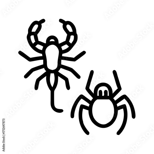 Dangerous Duo: A stark, graphic image showcases the stark lines of a scorpion and spider, representing fear and survival in their respective domains.