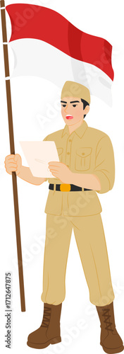 Indonesian Youth Pledge Illustration – Hero Reading Declaration with Flag
