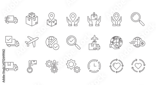 Logistics Icons Set  Delivery Shipping Package Tracking Global Trade and Supply Chain Management