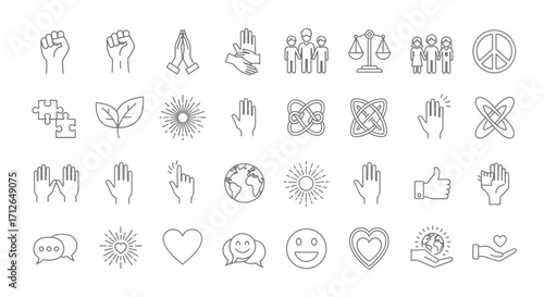 Line Icons Set of Social Justice Peace Equality and Human Rights Symbols Collection