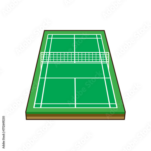 Isometric of green badminton court or field isolated on white background suitable used for element on a flyer, banner, logo, web and others