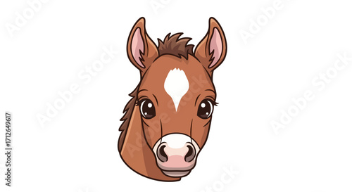 Adorable brown horse head illustration with white blaze, large dark eyes, and pink muzzle
