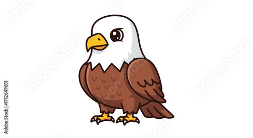 Adorable Cartoon Bald Eagle Illustration, Brown and White Plumage, Standing Pose