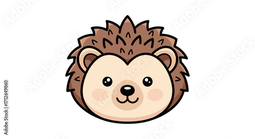 Adorable cartoon hedgehog head with spiky brown quills and a sweet smiling face.
