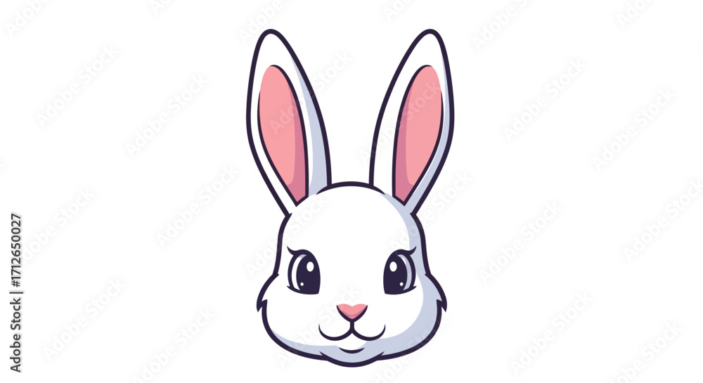 Obraz premium Adorable Cartoon Rabbit Head, White Fur, Pink Ears, Big Eyes