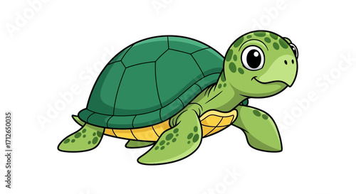Adorable Cartoon Sea Turtle with Green Shell and Happy Expression
