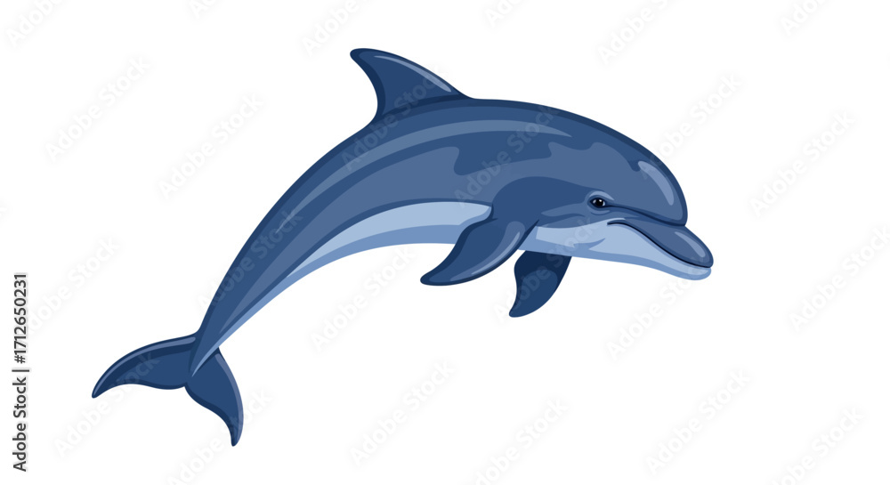 Fototapeta premium Blue Dolphin Leaping, Dynamic Pose, Detailed Illustration