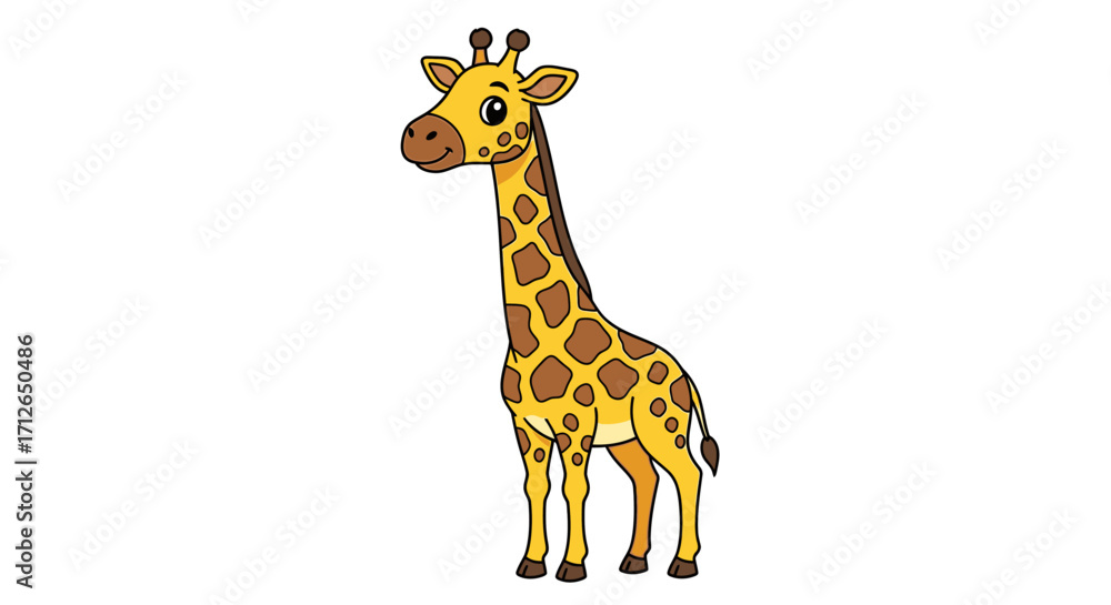 Fototapeta premium Cartoon Giraffe Standing Tall with Brown Spots and Long Neck
