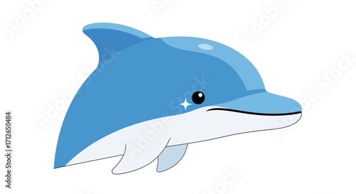 Cartoon Dolphin Illustration with Blue and White Color Palette