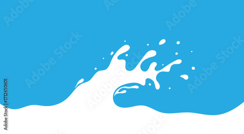 Milk Splash Wave Vector Background Template. Yogurt Stain Shape with Drips Graphic Border Frame. Cream Flow Flat Illustrations with Drops and Splashes on Blue Background