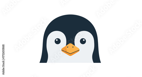 Cartoon Penguin Face with Orange Beak and Big Eyes Illustration