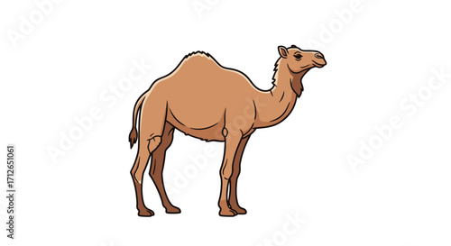 Cartoon Style Camel with Brown Fur and Black Outline Standing Profile