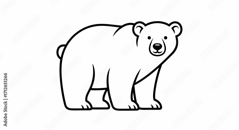 Fototapeta premium Cute Black Outline Cartoon Polar Bear Standing Pose
