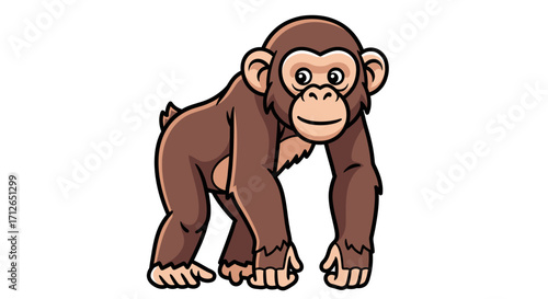 Cute Cartoon Chimpanzee in Walking Pose