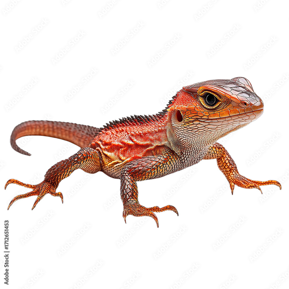 Naklejka premium Vibrant Red Lizard on Black Background