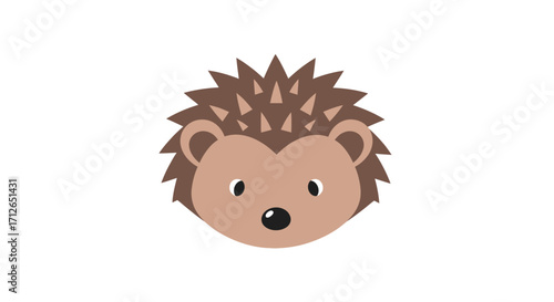 Cute cartoon hedgehog head illustration with brown spiky quills and a friendly face.