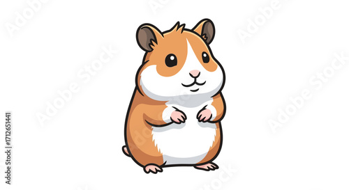 Cute Cartoon Hamster Illustration Standing Upright, Brown and White Fur, Friendly Expression