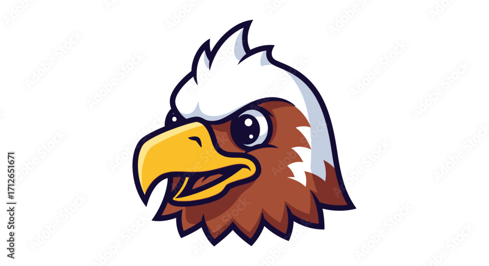 Obraz premium Fierce Cartoon Eagle Head Mascot with Sharp Yellow Beak