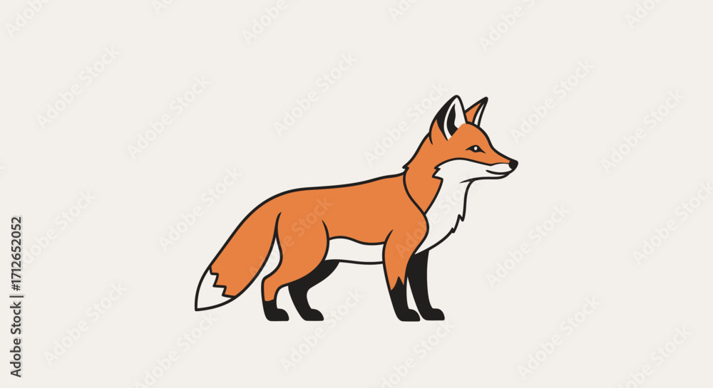 Fototapeta premium Stylized Orange Fox Standing Alert with Bushy Tail