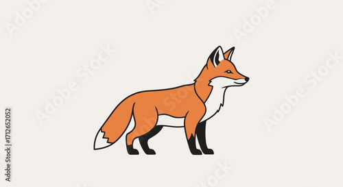 Stylized Orange Fox Standing Alert with Bushy Tail