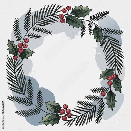 fern frond and holly berry frame with slate wash