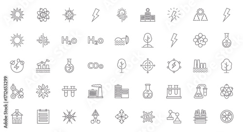 Science Icons Set  Chemistry Physics Energy Water and Atom Symbols for Education and Business