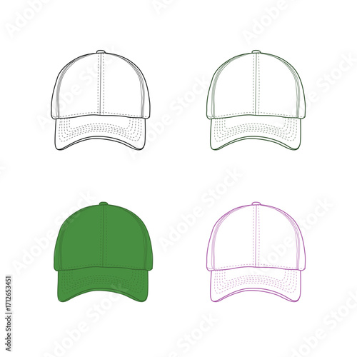 Hand-drawn bland white  Baseball Cap Mockup: Front  View