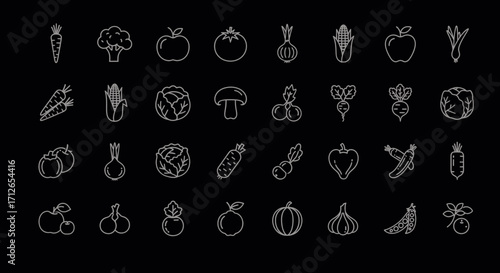 Vegetable Icons Set  Fresh Produce Line Art for Healthy Eating and Food Concepts
