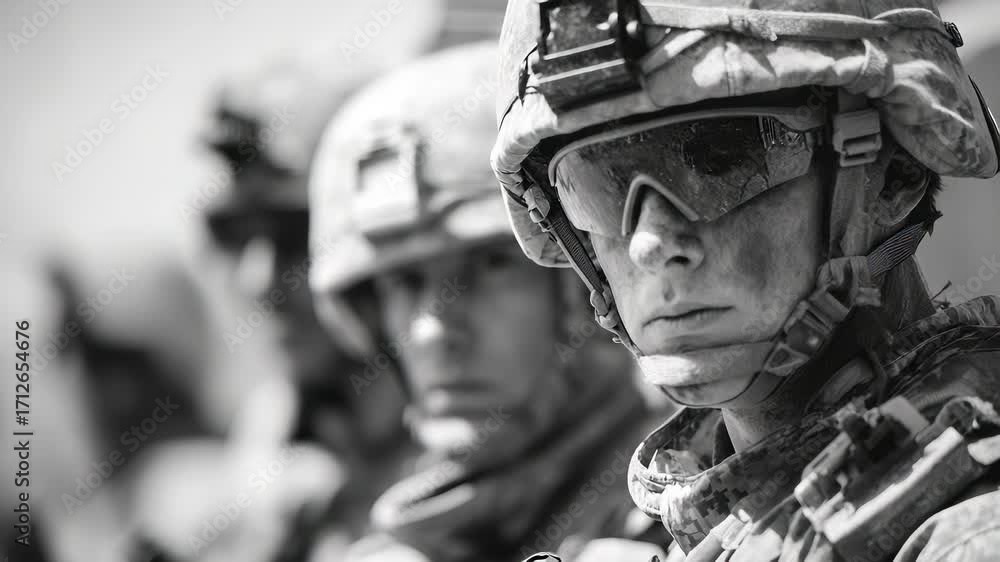 Black and White Portrait of United States Soldiers in Uniform, Wearing ...