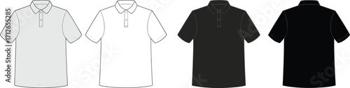 Plain Polo shirt vector template, classic style casual wear mockup, front and back view, customizable design for fashion, clothing, apparel industry.