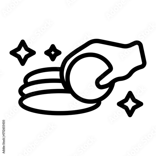Plates Cleaning Vector Line Icon Design