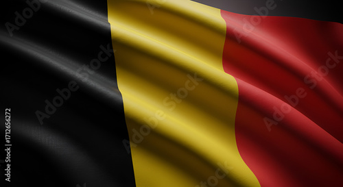 Detailed close-up of the national flag of Belgium waving in the wind