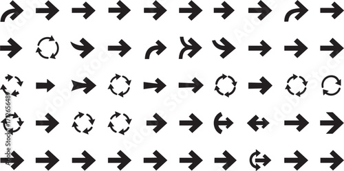 Arrow Symbol Set in Black Silhouette for Navigation, Direction, Rotation, and Interface UI EPS Vector
