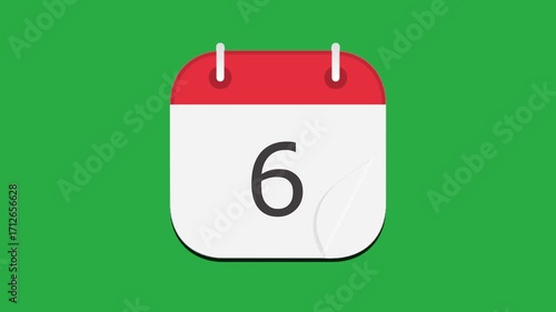 the flow of time: calendar pages turning animation. 1 to 28 Dates changing time lapse of month in calendar. calendar animation with green screen background. 