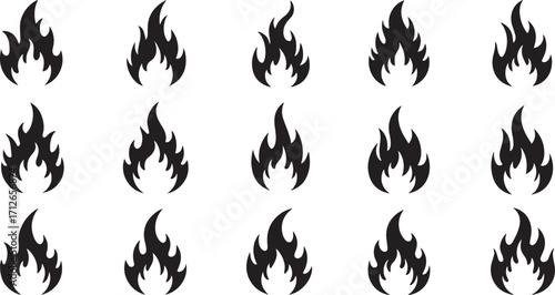 Flame Symbol Collection in Black Silhouette Style for Fire, Heat, Energy, and Safety Warning EPS Vector