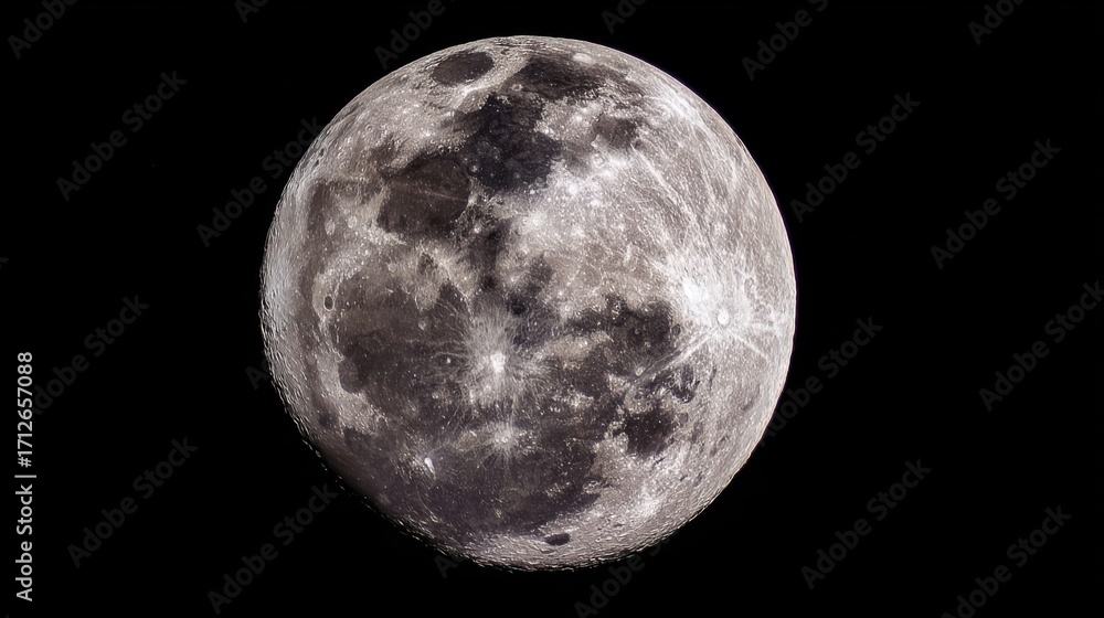 Fototapeta premium The Moon with detailed craters and maria, featuring lunar horns near Schrödinger Basin,