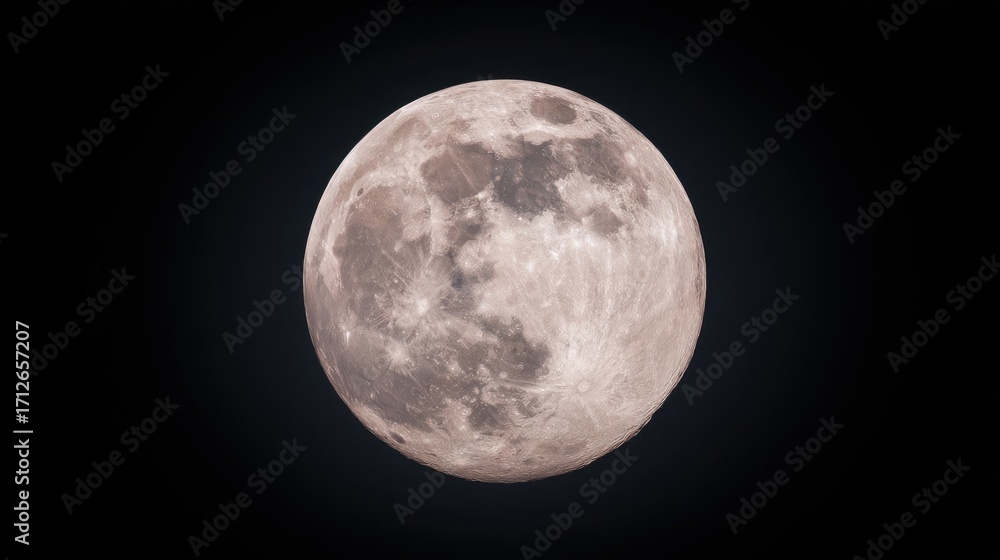 Fototapeta premium A close-up view of the Moon showing its round shape with various shades of gray,