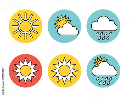 Weather forecast icons set sunny partly cloudy and rainy design elements