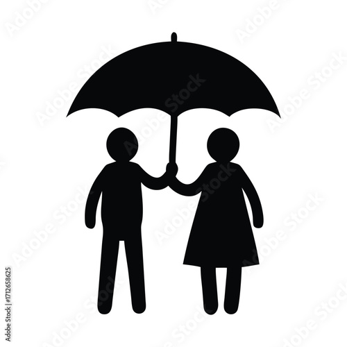 Two friends silhouettes sharing umbrella together friendship protection love symbol
