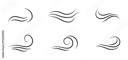 Wind icon Set wind blow line icon. Blowing wind outline icons. Windy weather symbol, logo - vectoron set on Transparent Background. EPS 10.