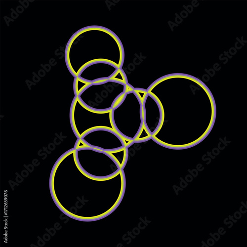 An abstract modern form of connected circles, organically linked shapes. The movement of cells and molecules, the fluidity of forms. A vector design element for scientific, biological, and chemical pr