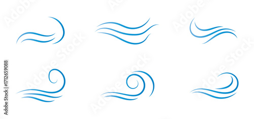 Wind icon Set wind blow line icon. Blowing wind outline icons. Windy weather symbol, logo - vectoron set on Transparent Background. EPS 10.