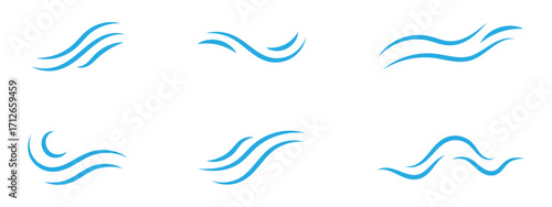 Wind icons, wave flowing. Black thin abstract line