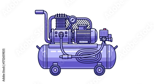 Purple portable air compressor equipment illustration vector art.