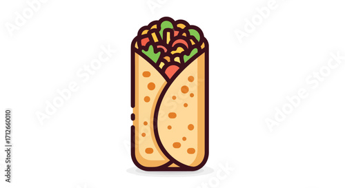 Stylized Mexican food burrito wrap icon illustration.