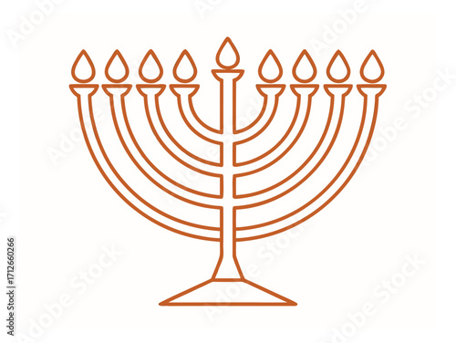 Hanukkah Menorah illustration with eight candle holders and central flame holder