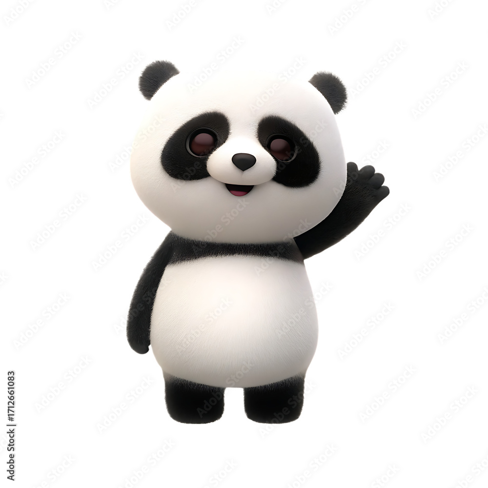 Naklejka premium cute panda cub waving isolated on white background, png, ai generated
