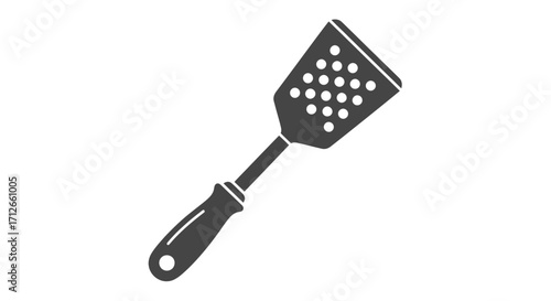 Monochrome vector icon of a perforated kitchen spatula.